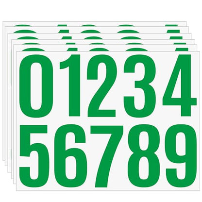 4 Inch Self Adhesive Number Decals 0-9, 6 Sheets Waterproof Vinyl Stickers for Outdoor Use, House Address Plate, Bin Marking, DIY Labeling, Durable and Weatherproof（green） - color: Green
