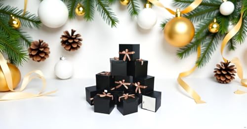 Gift Box with Lid & Ribbon for present, 12pcs, Black, 6"×6"×6" - color: Black, size: 6 x 6 x 6 Inch