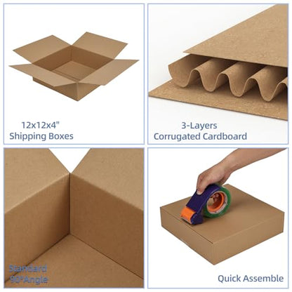 Hoikwo 12x12x4 Large Thin Brown Shipping Boxes Set of 15 - color: Brown, size: 12x12x4-15 Boxes