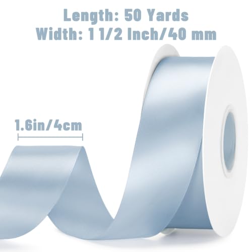 KINGLAKE Double Faced Dusty Blue Satin Ribbon - 1-1/2 Inch x 50 Yards - color: Dusty Blue