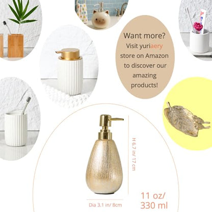3D Textured Brushed Gold Ceramic Soap Dispenser, Shiny Finish - color: Brushed Gold