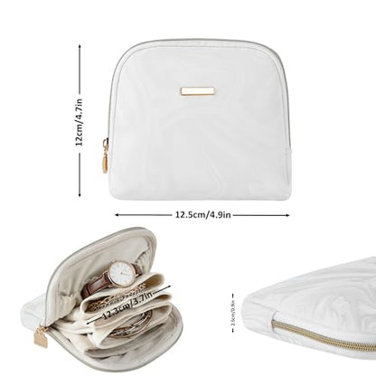 Layered Travel Jewelry Organizer with Velvet Pouches, Small PU Leather Jewelry Travel Case for Women, Portable Zipper Box for Rings, Earrings, Bracelets & Necklaces