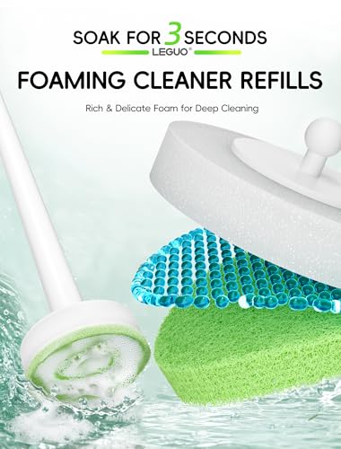 Wall Mounted Disposable Toilet Brush System with Holder, Toilet Bowl Cleaning Wand with Green Refills and One-Button Release, 1 Wand and Holder with 24 Green Refills