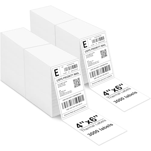 Bulk 4x6 Thermal Labels - 6000 Adhesive Labels | Smudge-Resistant & BPA-Free | Thermal Printer Compatible - size: 4" x 6" - 6000 Labels