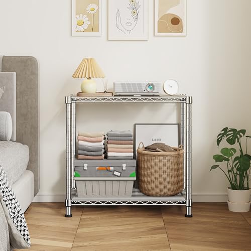DurayLoly 400LBS 2-Tier Narrow Wire Shelving for Kitchen Laundry, Chrome - color: Chrome, size: 27.5" W*11.8" D*27.5" H
