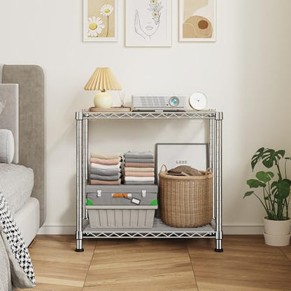 DurayLoly 400LBS 2-Tier Narrow Wire Shelving for Kitchen Laundry, Chrome - color: Chrome, size: 27.5" W*11.8" D*27.5" H