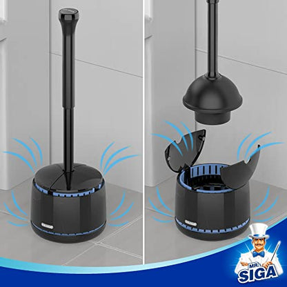 MR.SIGA Toilet Plunger with Holder, Plungers for Bathroom Heavy Duty, Black - color: Black