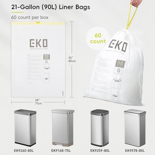 EKO 21 Gallon / 50-90 Liter, Drawstring Trash Bags, Extra-Strong Garbage Bags,Lavender Scent with Continuous Odor Control, Easy-Dispense Roll -Kitchen&Household Use,CodeG, White 60 Count (Pack of 4) - size: 60 Count (Pack of 4), style: 21 Gallon Bags/Code