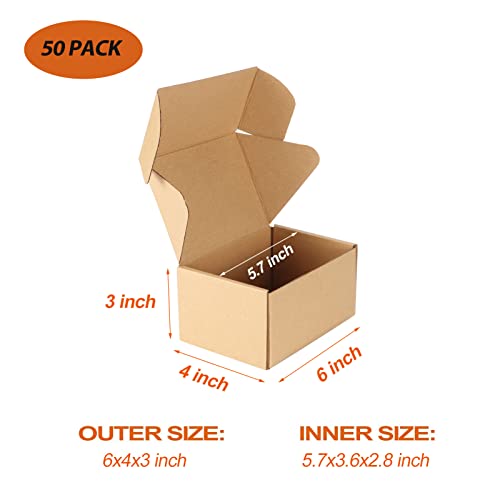 PHAREGE 50 Pack 6x4x3 inch Small Shipping Boxes, Brown Mailing Boxes - color: Brown, size: 6x4x3 inch 50 Pack