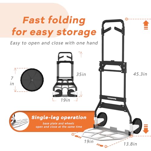 Leeyoung Folding Hand Truck Dolly, 375lb Heavy Duty Aluminum Cart - color: Black, size: 375lb