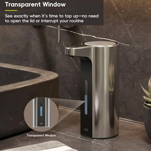 EKO Aroma Pro 13.5 fl oz Touchless Automatic Liquid Soap Dispenser, Rechargeable Hand & Dish Soap Dispenser for Bathroom and Kitchen, Waterproof, Adjustable Volume Control (Chrome Metallic) - color: Chrome Metallic, size: 13.5 oz