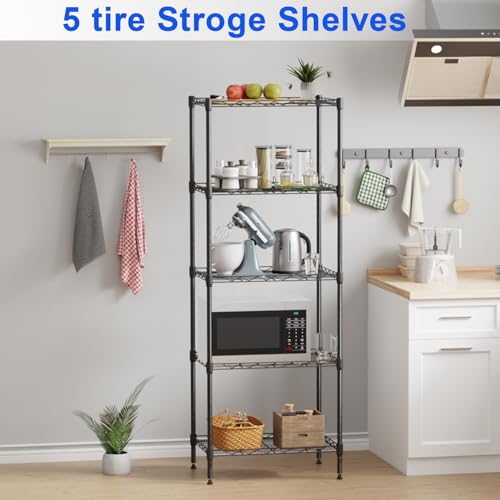 FDW | 5-Tier Wire Shelf | 17" x 12" x 48" | Black - color: Black, size: 5-Shelf Small No Wheels
