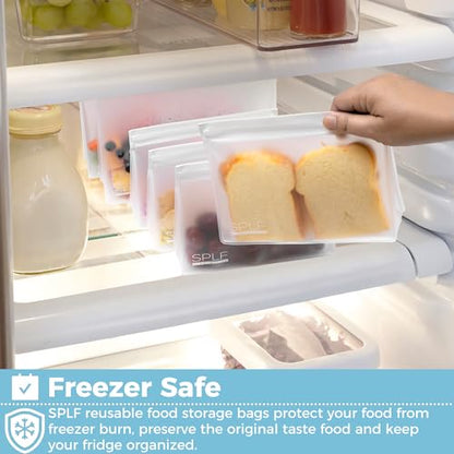 SPLF 8 Pack Dishwasher Safe Reusable Storage Bags (4 Half Gallon Freezer Bags, 4 Quart Sandwich Snack Bags), BPA FREE Stand Up Extra Thick Leakproof Silicone and Plastic Free Zipper Lunch Food Bags - size: 8 Pack-4 Half Gallon + 4 Quart Bags