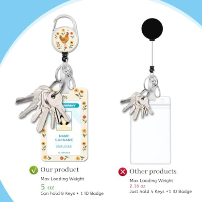 Hancynir Chicken Lanyards for Id Badges, Badge Holder Retractable Reel Clip - color: Chicken Floral
