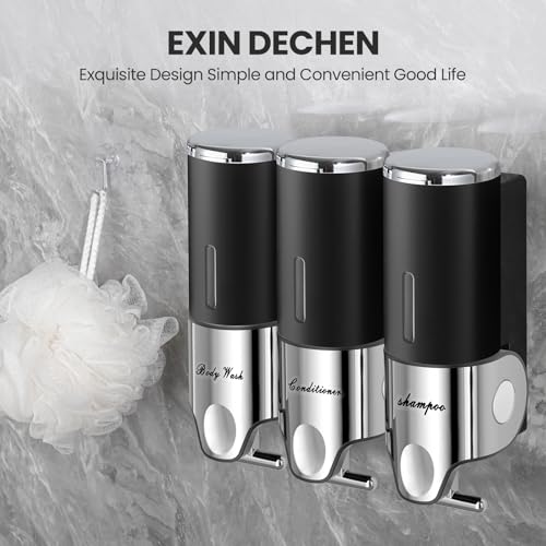 EXIN DECHEN Shampoo and Conditioner Dispenser(Triple x 16.9 oz,Black) - color: Black