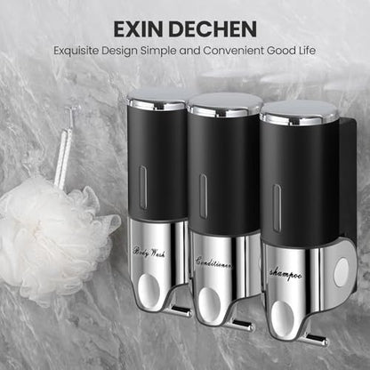 EXIN DECHEN Shampoo and Conditioner Dispenser(Triple x 16.9 oz,Black) - color: Black