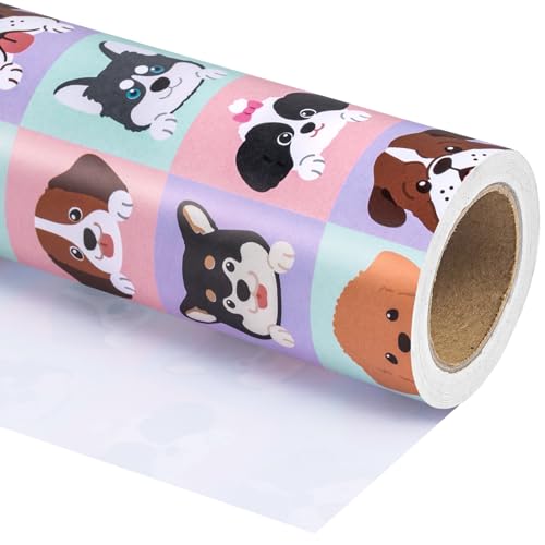 WRAPAHOLIC Puppy Wrapping Paper - Mini Roll - 17 Inch X 33 Feet - Adorable Dog for Dog Lovers, Birthday, Party, Holiday - color: Dog Heads