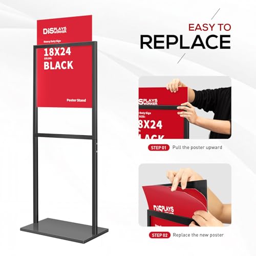 DISPLAYSWORKER Sign holder floor stand, heavy Duty Pedestal poster banner stand for display,18×24 inch slide-in double sided poster sign holder floor standing for board Display (Black, 18×24) - size: 18×24
