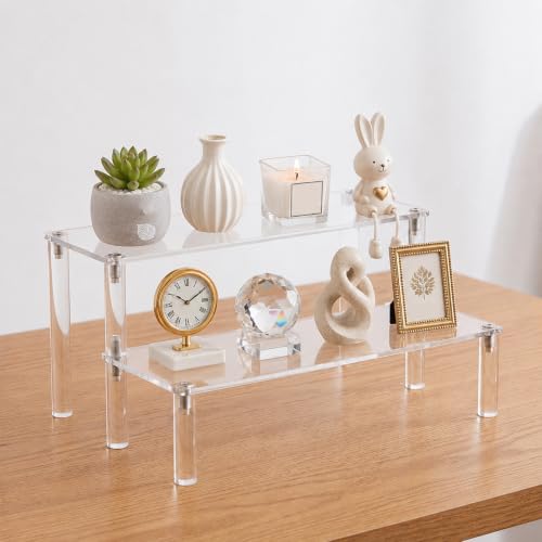 QfwdfcTrenz Acrylic Riser, Display Stand Clear Shelf 7.87x5.51x3.85 Inches Small Display Shelf 2 Tier Rectangular Organizer or Cosmetic Products Tabletop Use and More