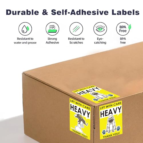 3x2 Inch Heavy Lift with Care Stickers,Strong Adhesive Labels for Shipping, Humorous Design with Skeleton and Elephant, Thank You Labels for Moving and Handling - style: heavy