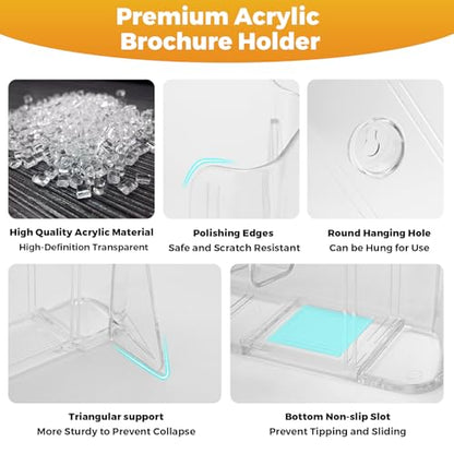 Acrylic Brochure Holder 8.5 x 11 inch 2 Pack Clear Literature Flyer Holders Plastic Rack Card Display Stand Thicker Countertop Organizer for Pamphlets Magazines Booklets Menus, Desk & Wall Mount