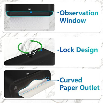 Paper Towel Dispenser Wall Mount No-Drill, Black Commercial, Home Bathroom - color: D-23 Black