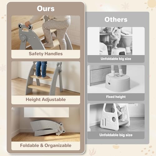 Step Stool for Toddlers & Kids, Bathroom Sink, 3 Step Foldable, Gray - color: 3 Step Grey1