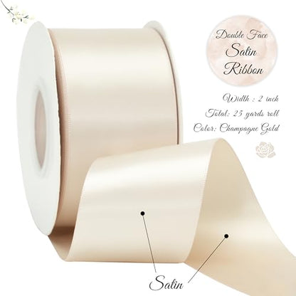 Champagne Double Face Satin Ribbon, 2 Inch x 25 Yards - color: Champagne
