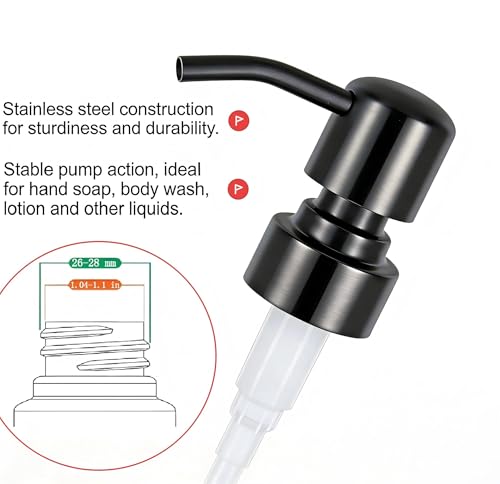 2 Pack Soap Dispenser Pump Head Replacement 304 Stainless Steel for Standard 28/400 (26 mm - 28mm / 1.02 in-1.10 in) Neck Size, Kitchen Bathroom Lotion Refill Dispenser (Black) - color: Stainless Steel-black