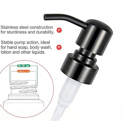 2 Pack Soap Dispenser Pump Head Replacement 304 Stainless Steel for Standard 28/400 (26 mm - 28mm / 1.02 in-1.10 in) Neck Size, Kitchen Bathroom Lotion Refill Dispenser (Black) - color: Stainless Steel-black