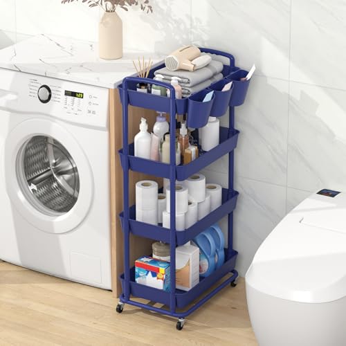 JIUYOTREE 4-Tier Plastic Rolling Storage Cart Utility Cart Blue - color: Blue, size: 4-Tier