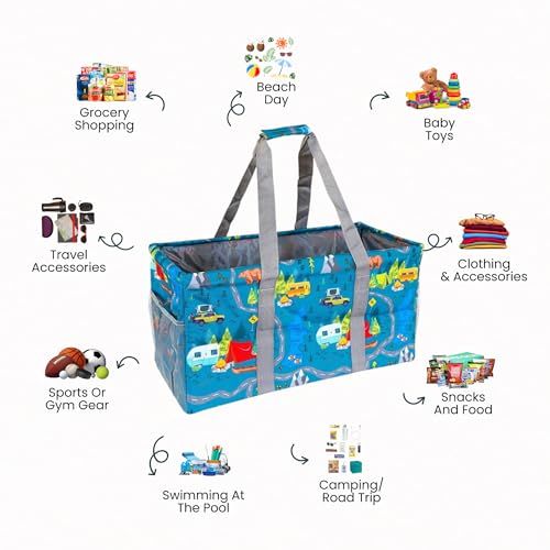 Extra Large Utility Tote Bag - Oversized Collapsible Beach Bag - Camping - color: Camping