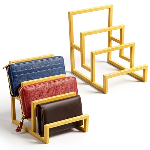2 Pack Purse Organizer for Closet Display, 3 Layer Gold Wallet Display Riser Stand Clutch Purse Organizer Metal Wallet Rack for Handbag Home Retail Boutique Store Supplies