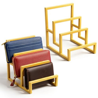 2 Pack Purse Organizer for Closet Display, 3 Layer Gold Wallet Display Riser Stand Clutch Purse Organizer Metal Wallet Rack for Handbag Home Retail Boutique Store Supplies