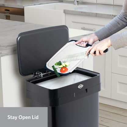 Clorox 13 Gallon Trash Can - 50L Kitchen Trash Can with Wide Step Pedal - Rectangular Black Stainless Garbage Bin with Hinged Rim and Odor Protection - color: Black Step
