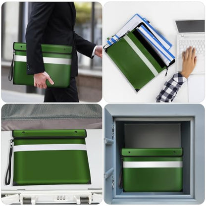 Vailoin 6200°F Fireproof Document Bag, 8 Layers of Heat Insulated Materials - color: Green, size: 13.9"x10.6"