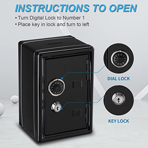 Younion Mini Money Safe and Cash Lock Box, 4.6"x 4.2"x 6.9" Black - color: Black