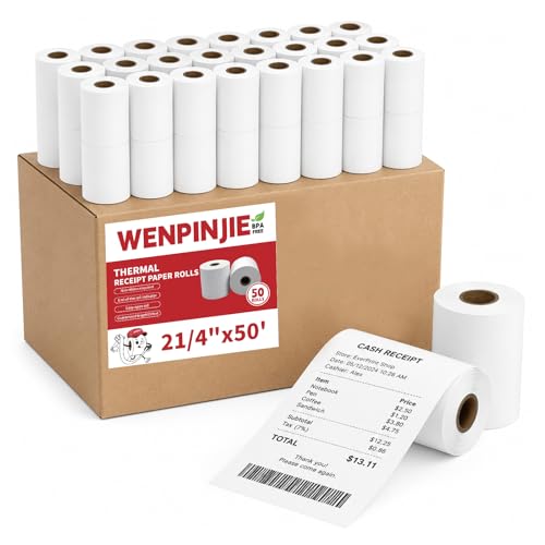 2 1/4" x 50' Thermal Receipt Paper, BPA Free, 50 Rolls for 58mm POS