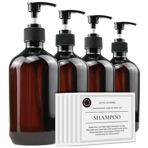Empty Plastic Bottles with Pump Dispenser, Amber, 500ml/16.9oz, 4 Pack - color: Amber, size: 4 Pack