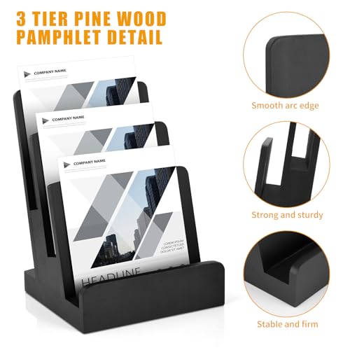 6 x 9 Wood Brochure Holder 3 Tier Pamphlet Display Stand Black Brochure Display Stand Postcard Holder Flyer Holder Magazine Rack Literature Stand Book Display for Desk Booklets Menu (1)