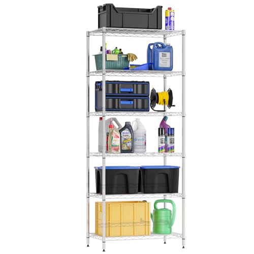 FDW | 6-Tier Wire Shelf | 23" x 13" x 59" | Chrome - color: Chrome, size: 6-Shelf No Wheels