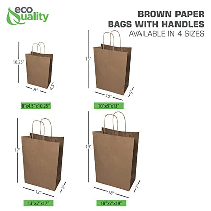 EcoQuality 18 x 7 x 19 Inch Kraft Paper Shopping Bags with Handle, 150 Pack