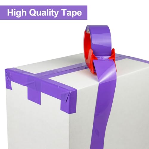 BOMEI PACK 3 Rolls Purple Heavy Duty Packing Tape with red Dispenser, Packaging Tape 1.88 Inches x 55Yards, 2.5mil Industrial Shipping Tape for Moving Shipping, Office & Storage - color: purple