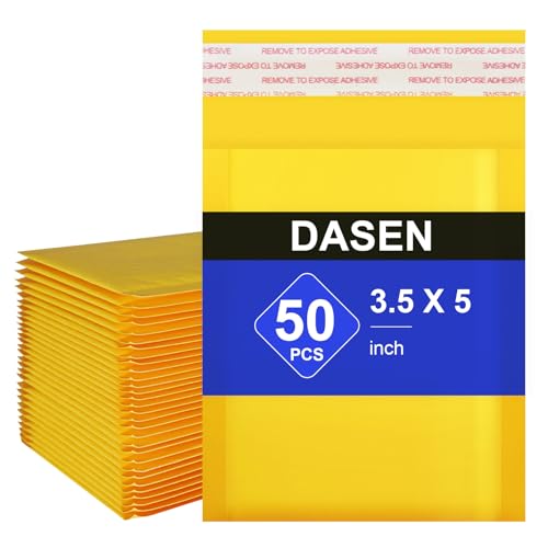Dasen Kraft Bubble Mailers 3.5x5 Inch 50 Pcs,Small Self-Sealing Waterproof Cushioned Mail Shipping Bags,Yellow Padded Envelopes #0000 - size: 3.5x5-50Pc
