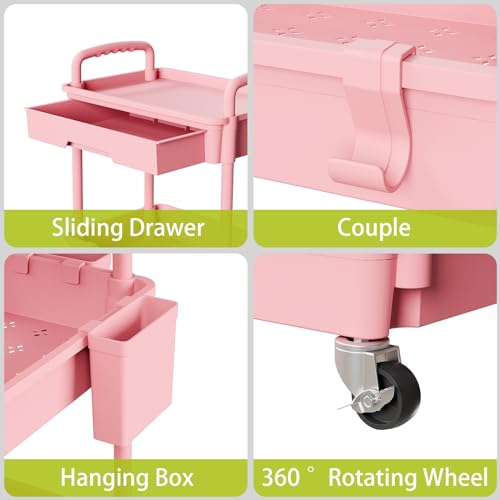 Sorgion 4 Tier Rolling Cart Organizer,Art Craft Diaper Bedside Snack Laundry Room Bathroom Organizer Narrow Thin Slim Rolling Trolley Utility Cart with Wheels for Kitchen,Office(Pink) - size: 4Tier-Pink