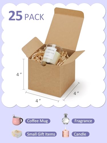Eupako Gift Boxes 4x4x4 25 Pack Brown Kraft Paper Box with Lids - color: 4x4x4"_25 Pack_Brown