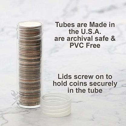 OnFireGuy 10pcs Coin Storage Tubes | Dime Coin Tubes Round Clear Coin Tubes with Screw-on Lid Made in USA by Edgar Marcus - size: Dime