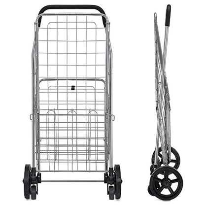 Wellmax Folding Shopping Cart for Seniors, Metal Grocery Cart, 66 lb Max - size: Large