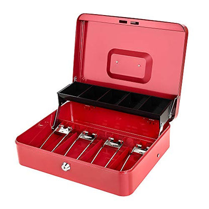 Geohiaul Cash Box with Money Tray and Lock Money Box for Cash Large Black + Red