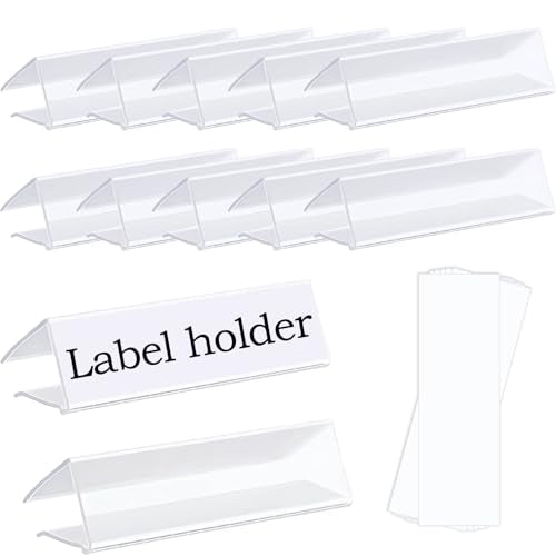 30-Pack Clear Plastic Shelf Label Holder Clips, Fits 0.6-0.78 inch Thick Wire & Wood Shelves, Includes 30 Blank Inserts for Retail Supermarket Organization